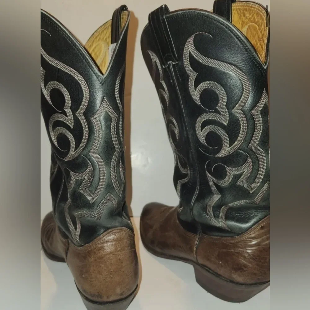 Nocona black brown western leather, cowboy boots size 9 1/2